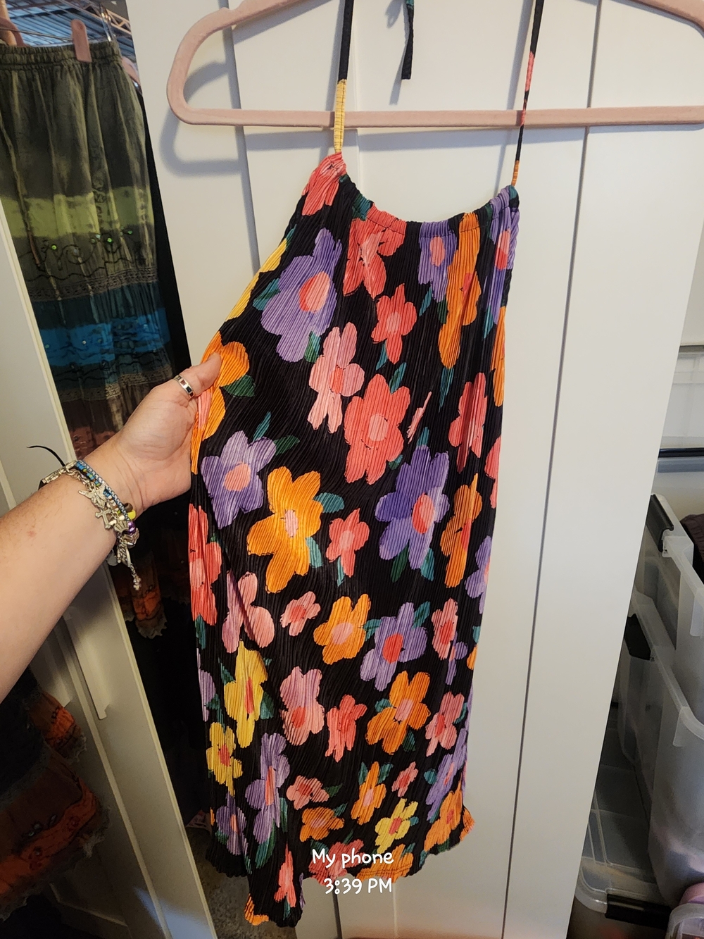 Peppermayo Black Mini Dress with Pink Purple Orange Yellow Floral Print